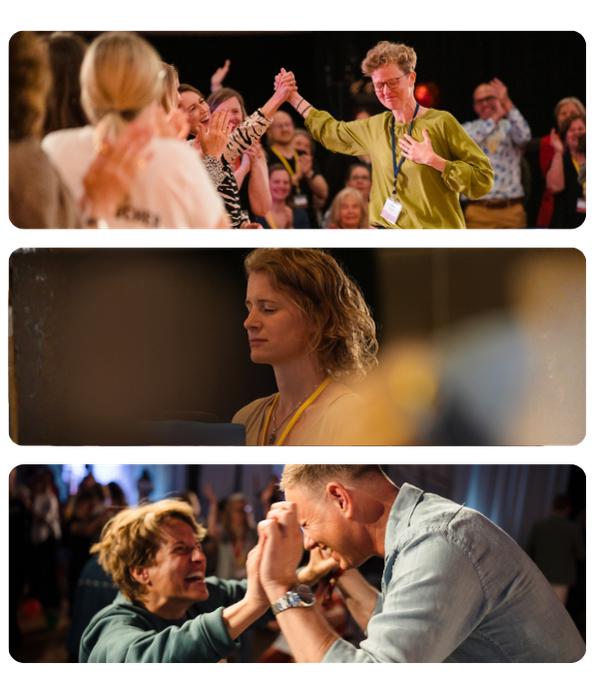 Collage von Teilnehmerinnen und Teilnehmern mit emotionalen Momenten beim Live-Workshop